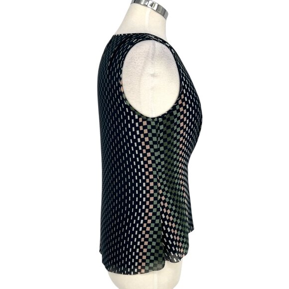 Reiss Checked Sleeveless Chain Accent Blouse Navy Blue Multicolor Size 6 - Picture 7 of 15